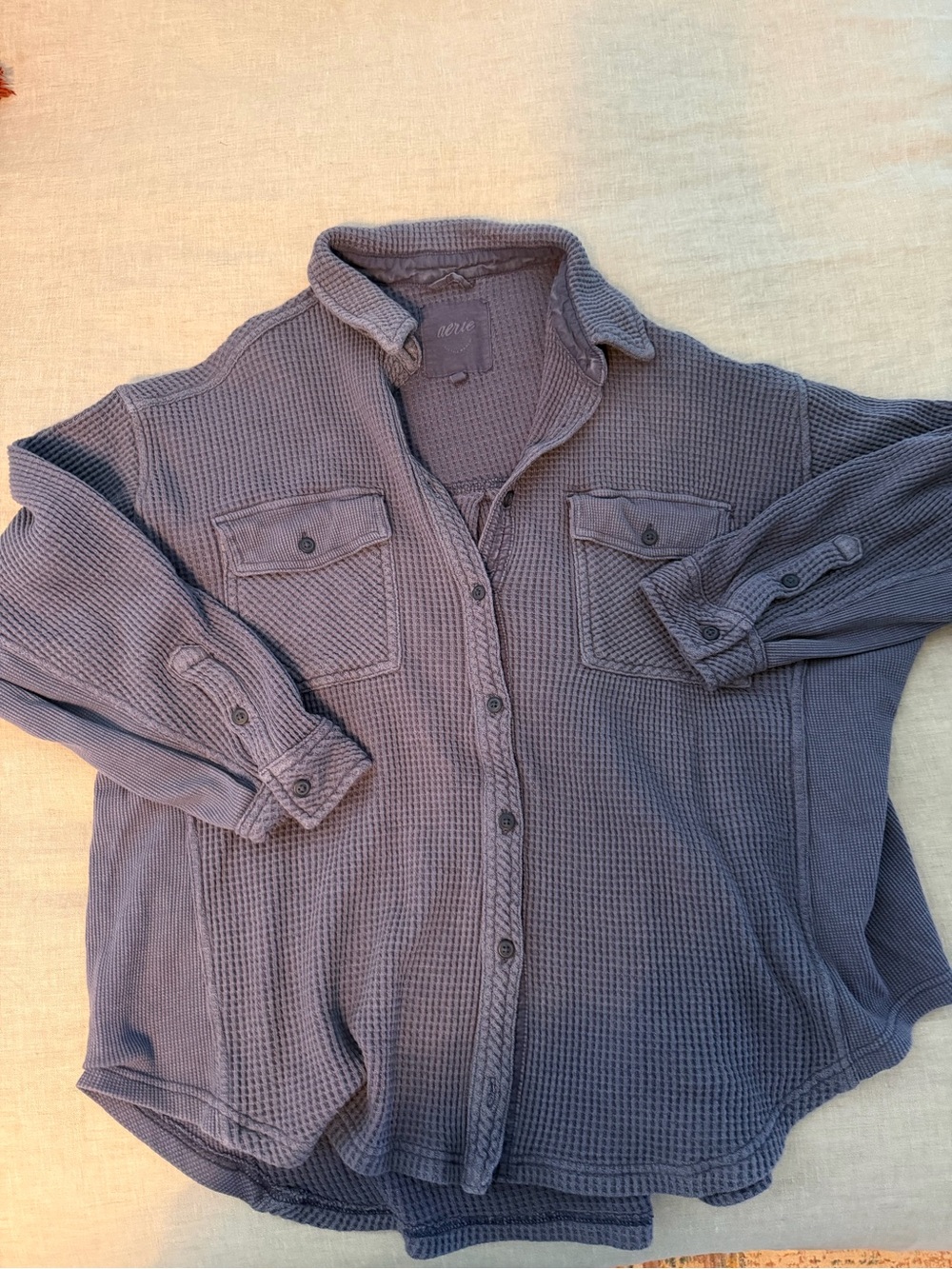aerie Slate Gray Waffle Knit Button-Up